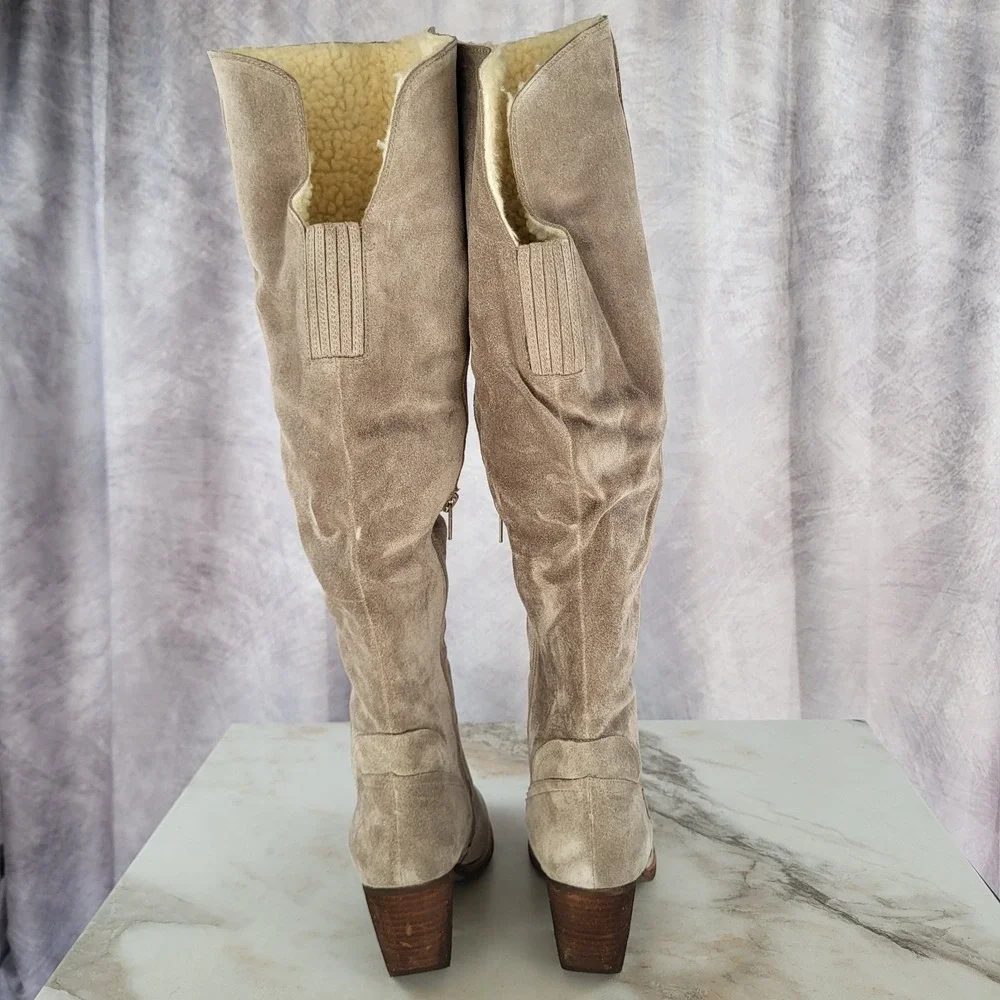 Jeffrey Campbell Size 7.5 Women's OAKMONT Taupe Distressed Suede Over Knee High